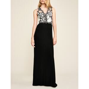 Tadashi Shoji Denise Evening Gown Dress NWT Sz 2 Black White Floral Formal Event